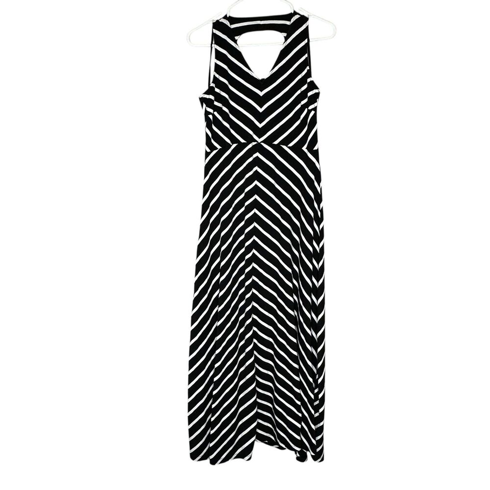 Talbots Black White Chevron Stripe Maxi Dress Sleeveless Size Small - Picture 2 of 8